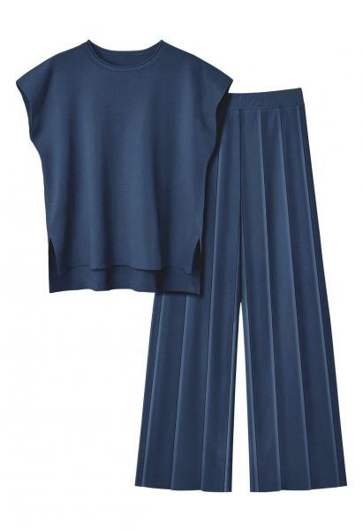 Conjunto de top sin mangas y pantalones rectos Daily Comfort en azul marino