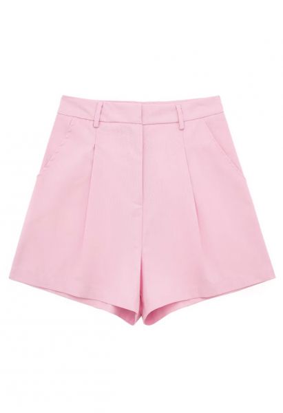Shorts plisados de mezcla de lino con bolsillo lateral en rosa