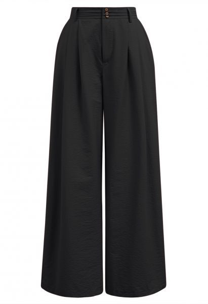 Pantalones anchos con detalle de pinzas en negro