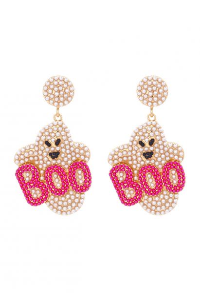 Pendientes de perlas BOO Evil Ghost en rosa intenso