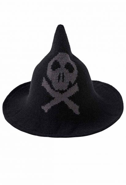 Sombrero de bruja de mezcla de lana con estampado de calavera en color negro