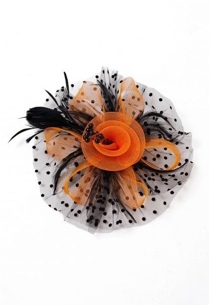 Diadema de malla con lunares y pinza para el pelo en color naranja