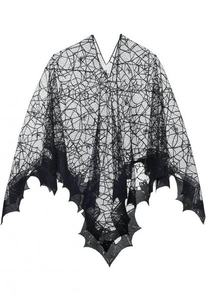 Poncho de encaje transparente con telaraña