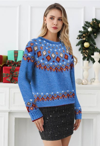 Suéter de punto Fair Isle de Snowflake Wonderland en azul