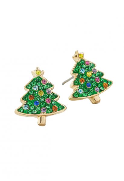 Pendientes de árbol festivo con diamantes de imitación de colores