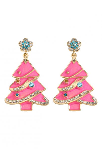 Pendientes de árbol de Navidad de color rosa brillante