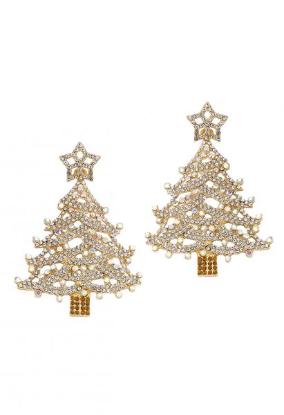 Pendientes de árbol de Navidad con estrella en la parte superior en color blanco