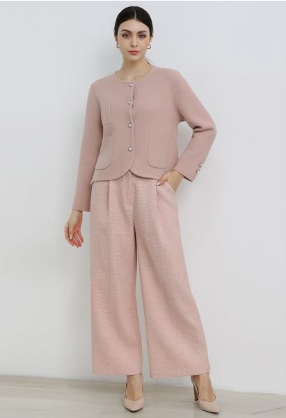 Pantalones palazzo con pliegues de tweed en color rosa