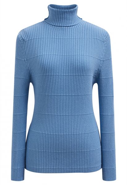 Top de punto con textura acanalada y cuello alto Softness en azul