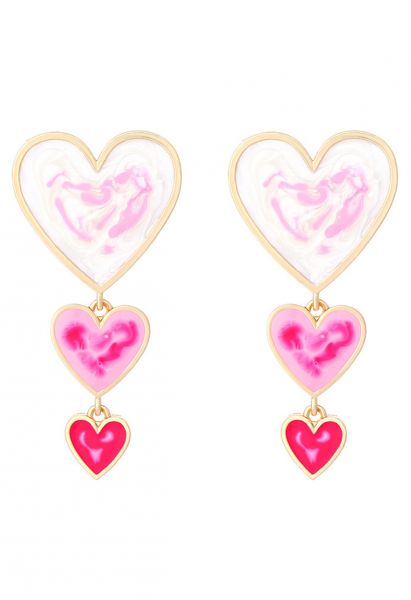 Pendientes de esmalte con forma de corazón en degradado de múltiples capas con derrame de aceite