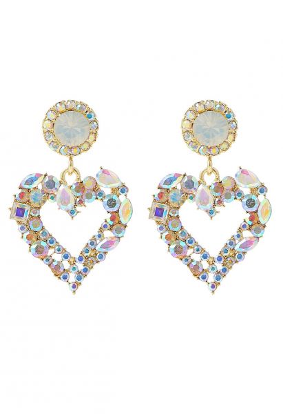 Pendientes de corazón con diamantes de imitación de colores