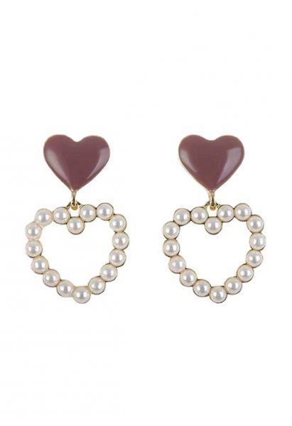 Aretes colgantes de corazones dobles