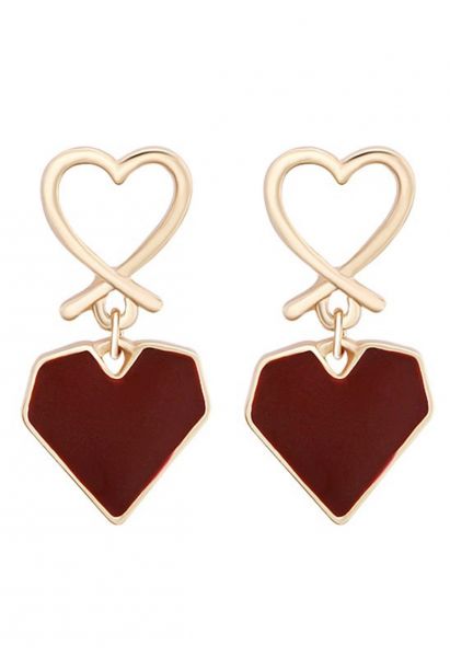 Aretes colgantes en forma de corazón rojo escarlata