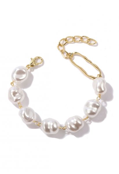 Pulsera con cuentas de perlas blancas irregulares