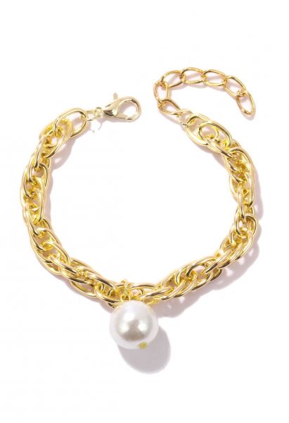 Pulsera de cadena de oro con decoración de perlas