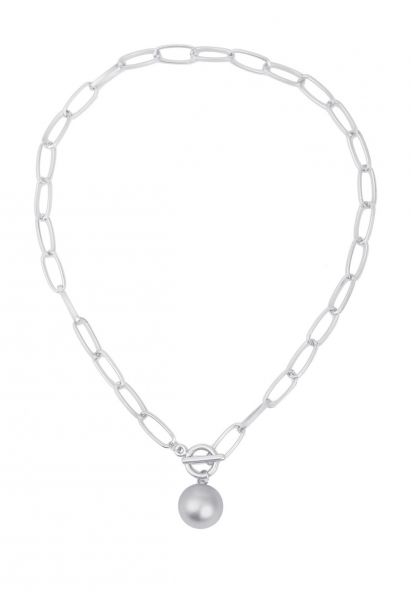 Collar Cadena Oval Bola Plata