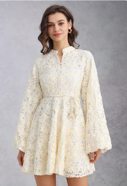 Sweet Full Lace Balloon Sleeve Dress