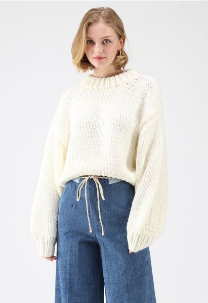 Chunky Chunky Puff Sweater recortado en blanco