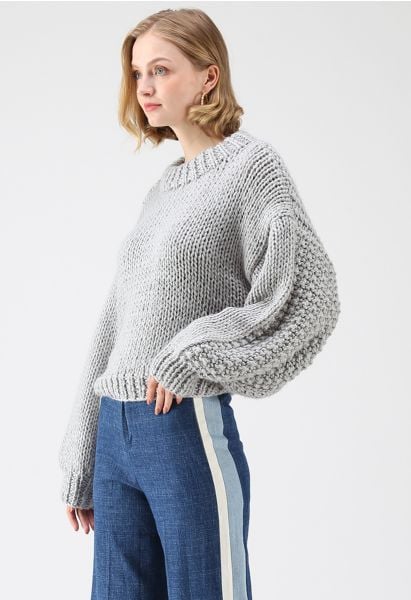 Chunky Chunky Puff Sweater recortado en gris