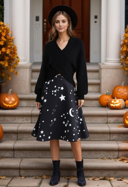 Falda midi con vuelo de luna y estrellas Nightfall