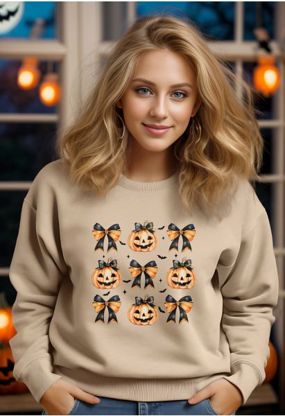 Sudadera con estampado de lazo de calabaza increíblemente adorable