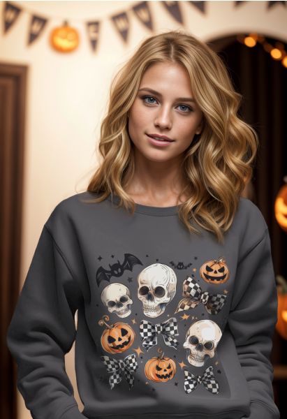 Sudadera con estampado de calaveras y lazos a cuadros