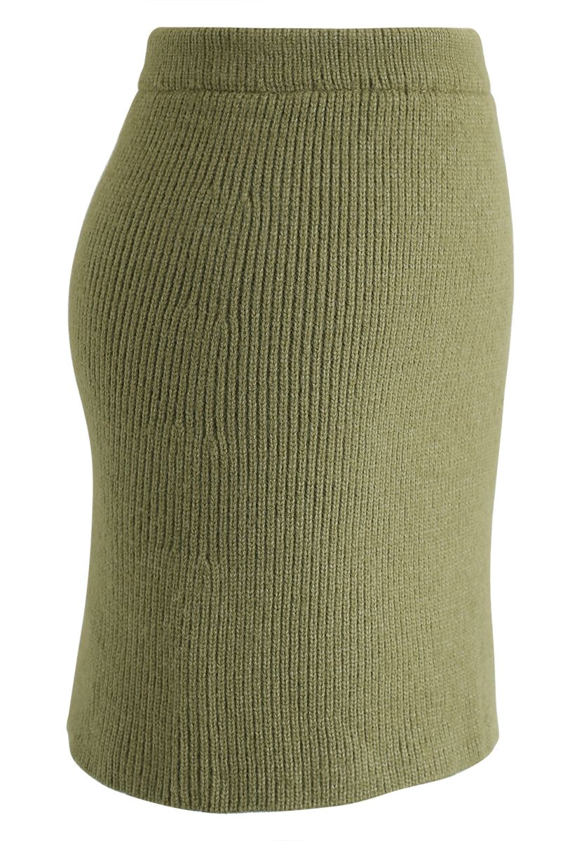 Falda de punto con textura esponjosa en verde militar