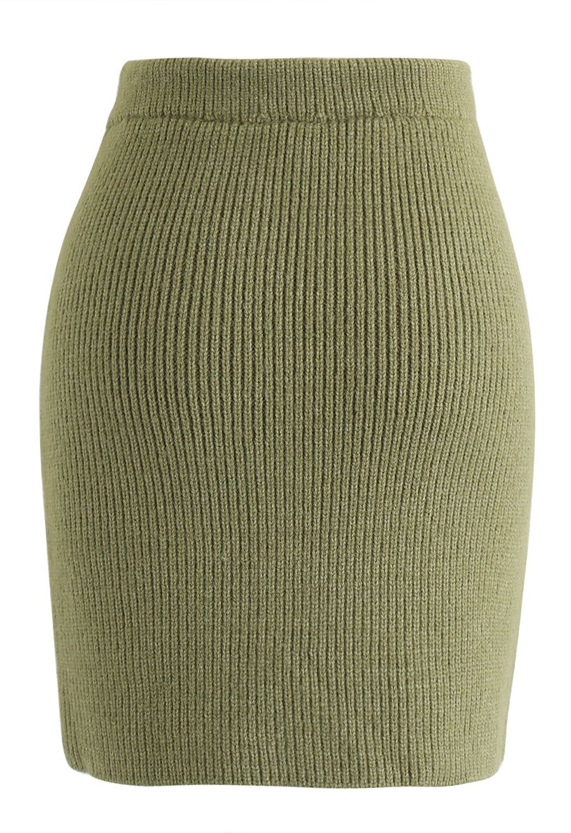 Falda de punto con textura esponjosa en verde militar