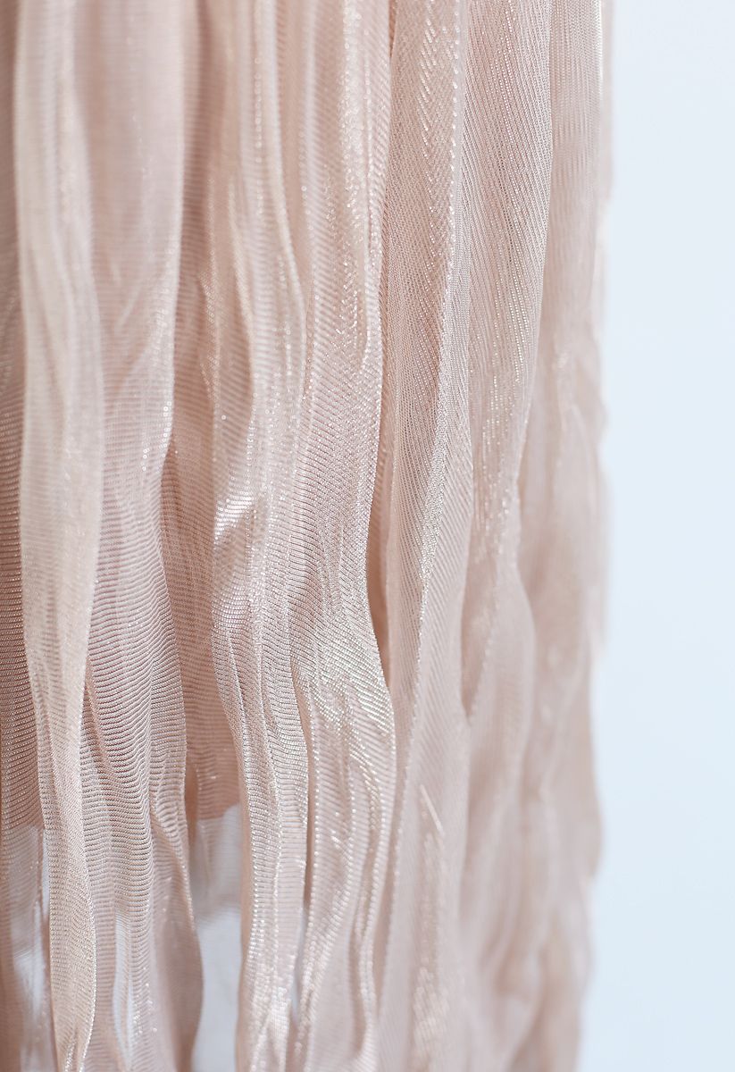 Falda plisada de malla brillante semitransparente en rosa polvoriento