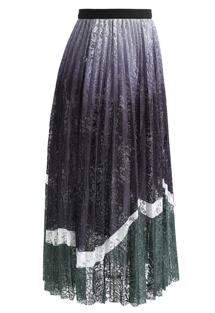Falda ligera de malla floral de colores en verde oscuro