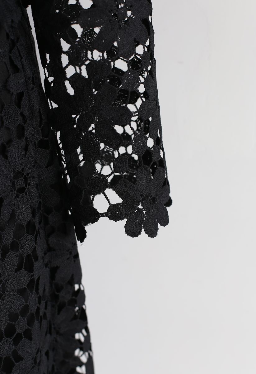 Conjunto de blusa y falda de ganchillo de girasol completo en negro