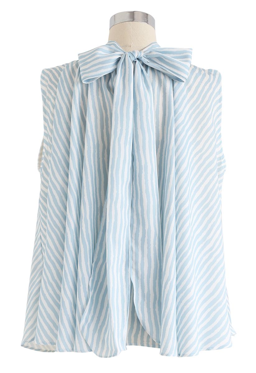 Blusa sin mangas con cuello de lazo de rayas azules