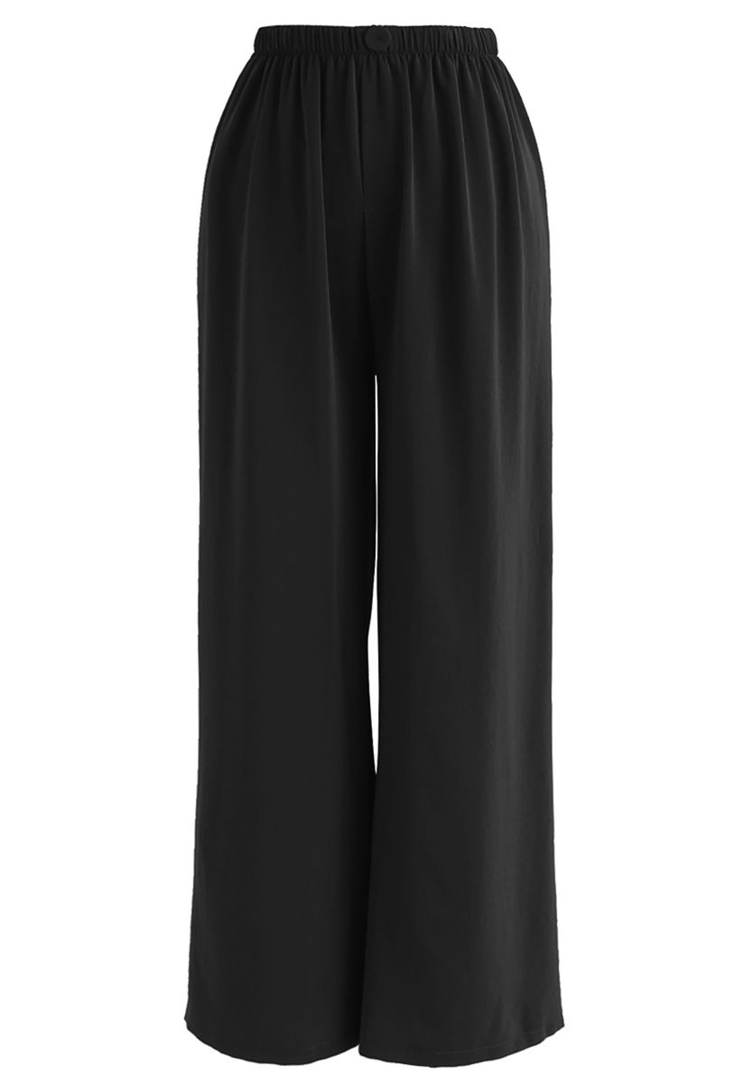 Elegantes pantalones cortos con botones y pernera ancha en negro