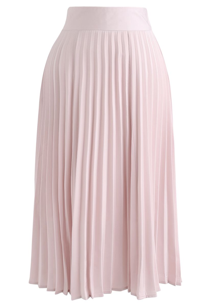 Falda midi plisada de satén en rosa