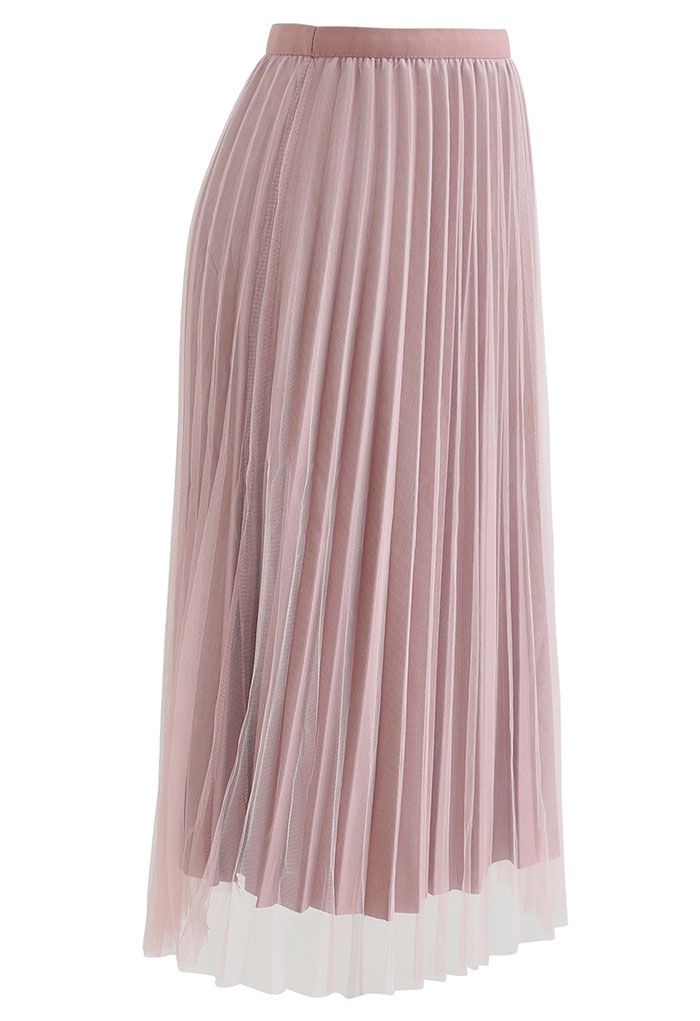 Falda midi plisada reversible en rosa
