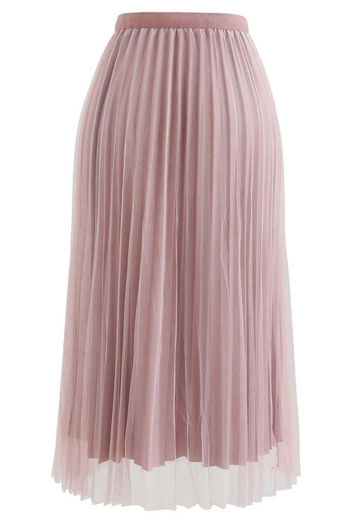 Falda midi plisada reversible en rosa
