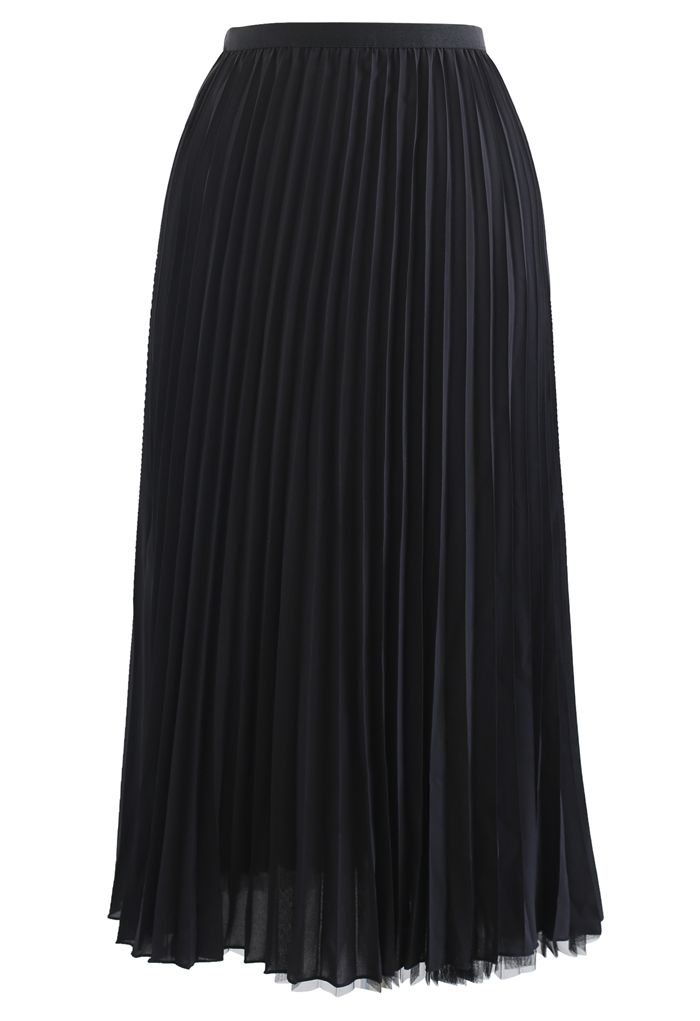 Falda midi plisada reversible en negro