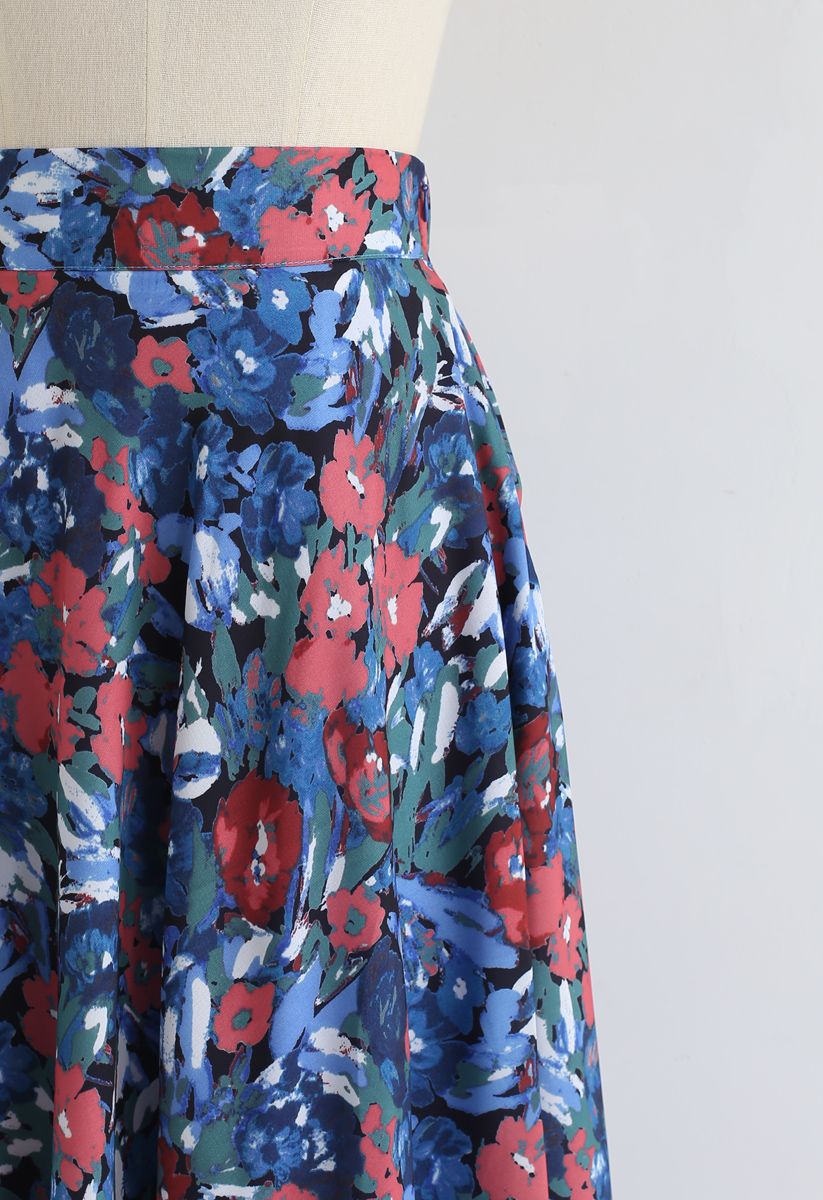 Falda asimétrica estampada con pintura de flores