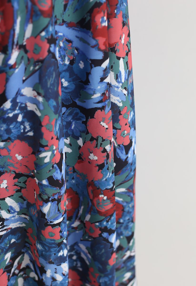 Falda asimétrica estampada con pintura de flores