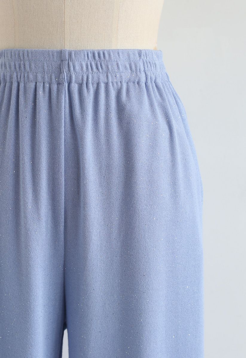 Pantalones largos brillantes de pierna ancha en azul