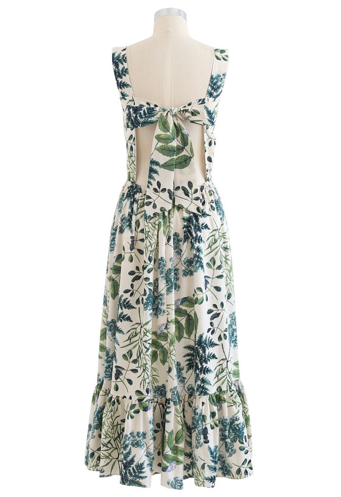 Vestido de mezcla de lino con estampado de hojas naturales