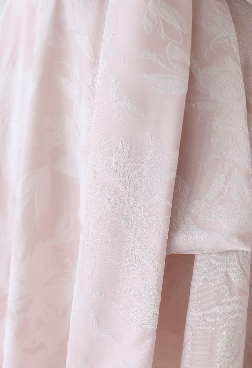 Falda a media pierna con lazo en la cintura de jacquard de Sassy Leaves en rosa claro