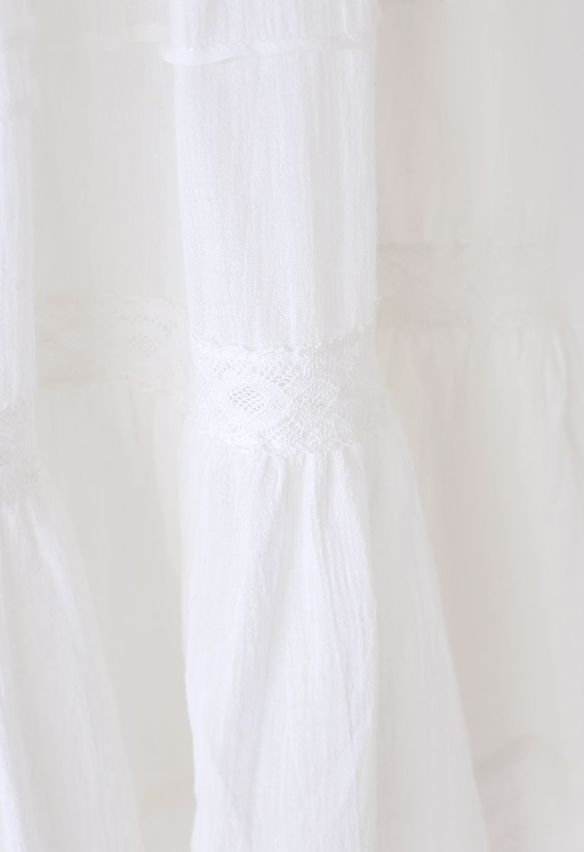 Falda de algodón con dobladillo con volantes de croché de Pintuck en blanco