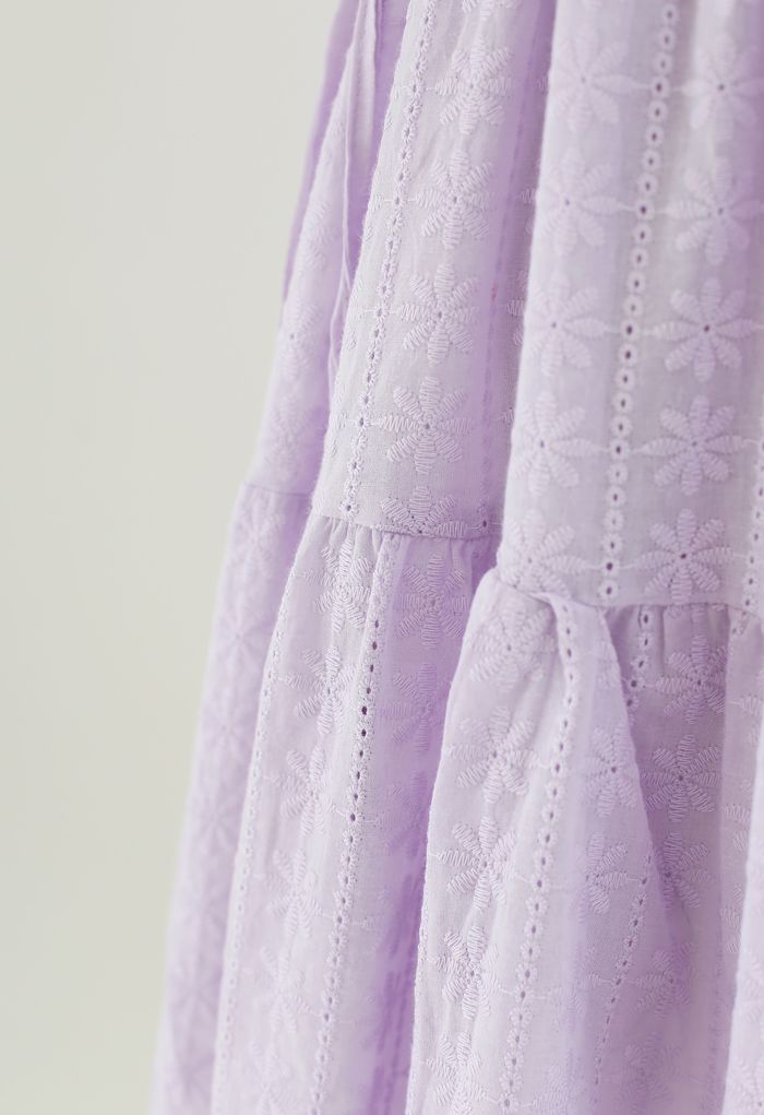 Minivestido con ojales en la cintura y cordón bordado Floret en lila