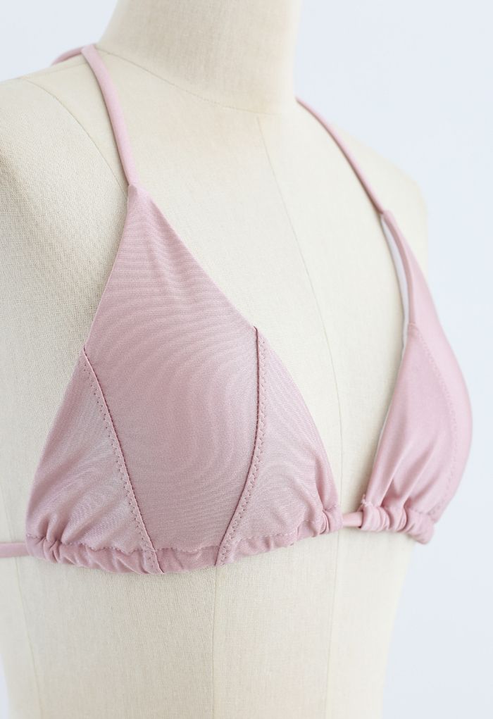 Conjunto de bikini halter con cordón autoatado en rosa polvoriento