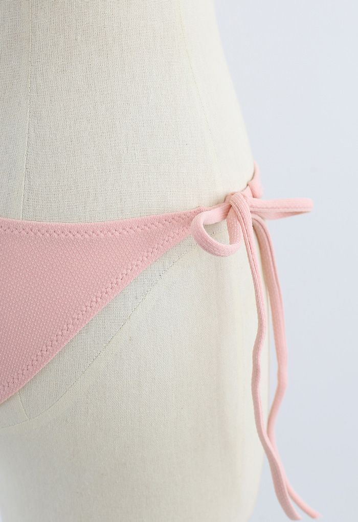 Conjunto de bikini de talle bajo con un hombro anudado en el lateral en rosa