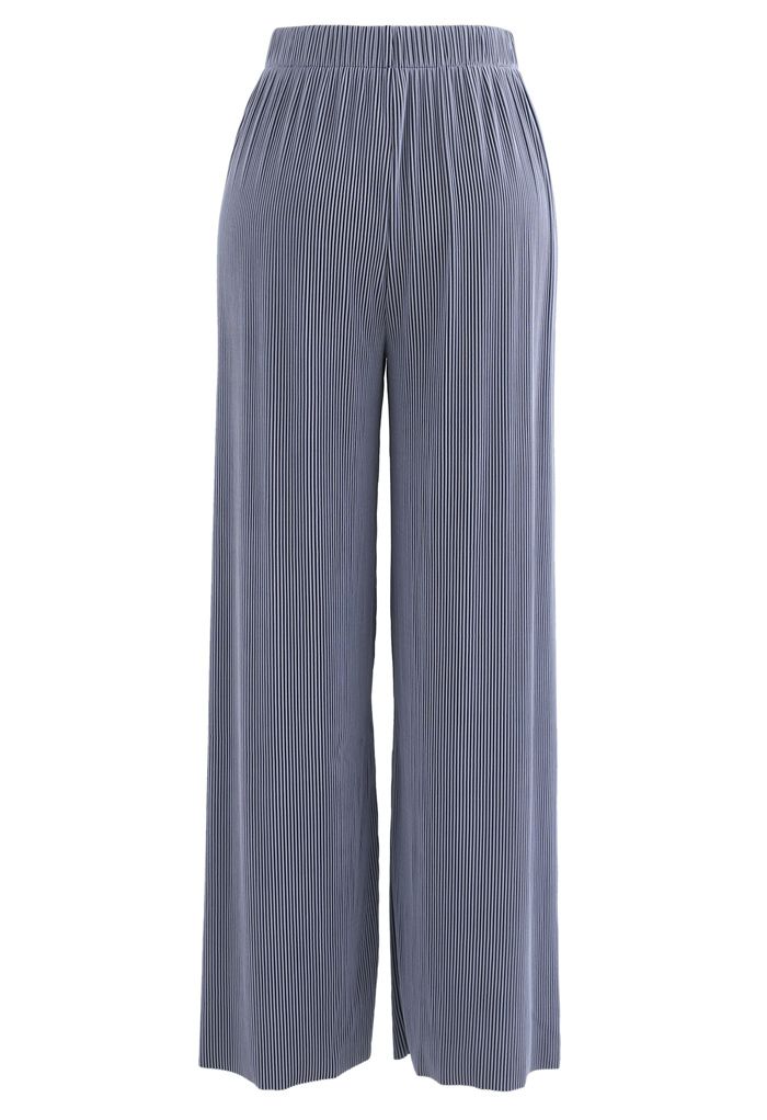 Pantalones de canalé de cintura alta en contraste en azul polvoriento