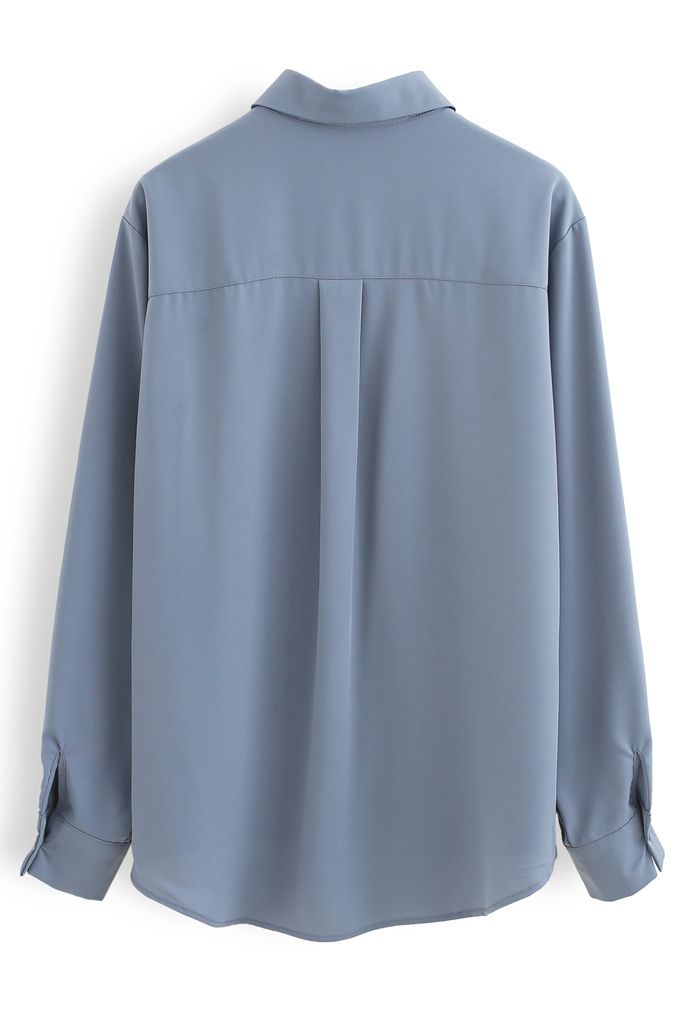 Camisa Básico Blandura hola-bajo en azul polvoriento