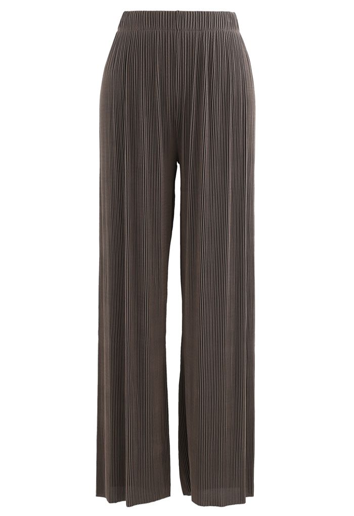 Pantalones de canalé de cintura alta en contraste en marrón
