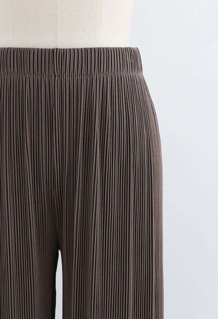 Pantalones de canalé de cintura alta en contraste en marrón
